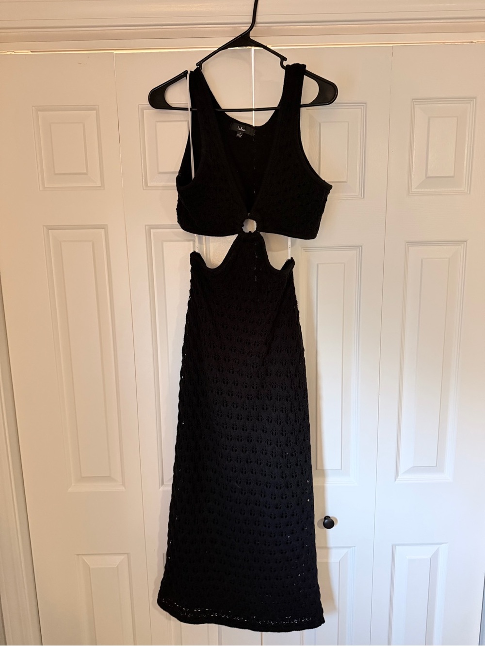 Lulu's Black Crochet Cutout Midi Dress with Ring Detail